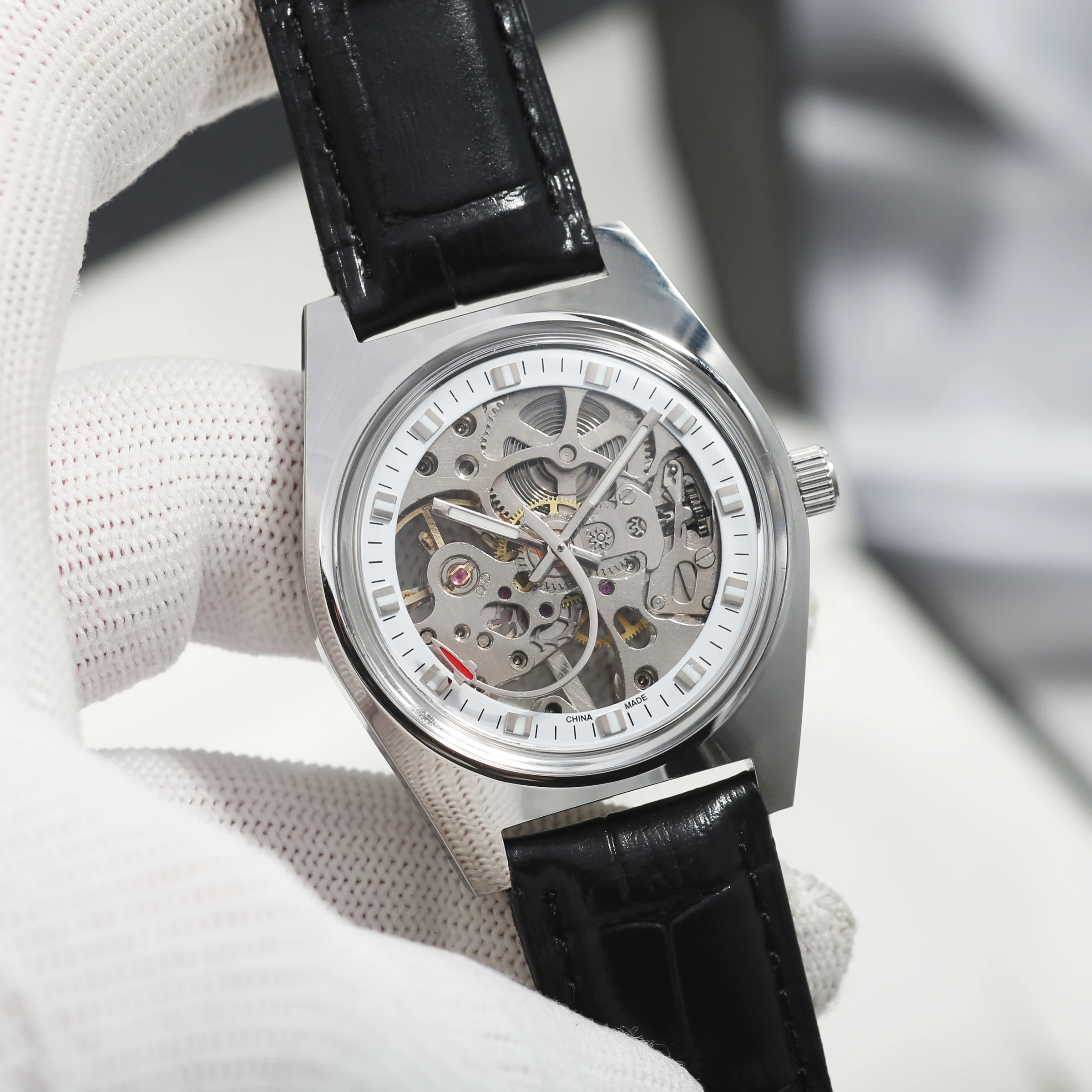 

Мужские механические часы с ручным заводом, 36 мм, ретро-дизайн, скелетонизированный циферблат, для механизма Shanghai 8120.