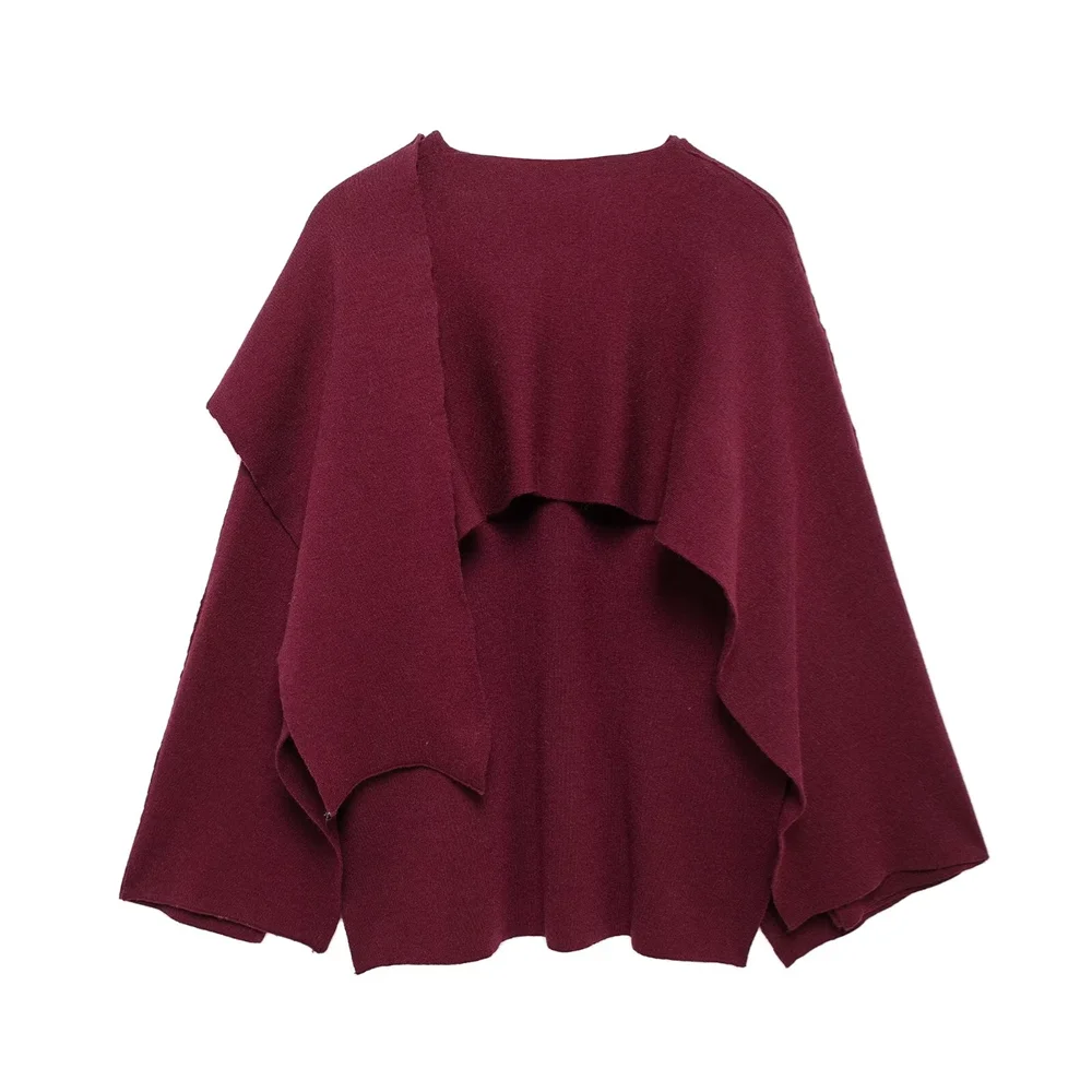 Winter New Women's Clothing Slim Fit Simple Lazy Style Scarf Cape style Round Neck Long Sleeve Short Knitted Coat Coat