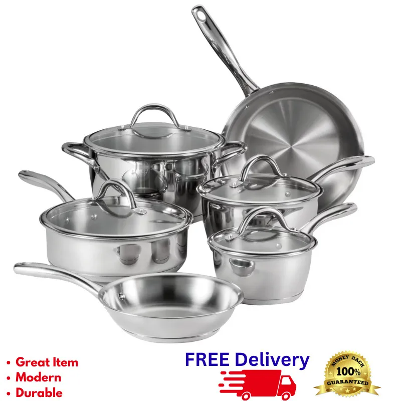 

10-Pc Stainless Steel Cookware Set Tri-Ply Induction