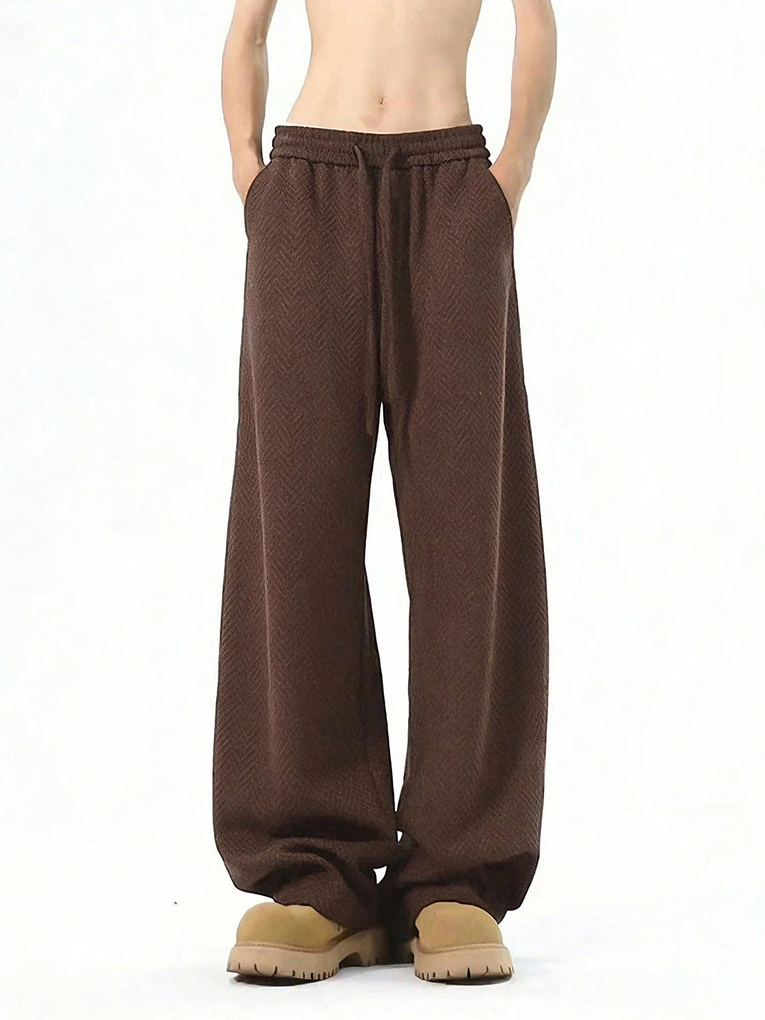 

Men's Brown Fce Lined Thi Wide Leg Pants Winter Casual Trousers Faionable Straight Cut mid Low Waist No Iron Needed