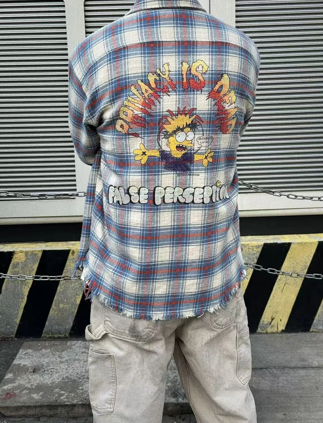 

Retro fiti Cartoon Water Diamond Plaid irt Loose Fit Long Sve Flip Collar Regular Length for Teenagers ex Spring...