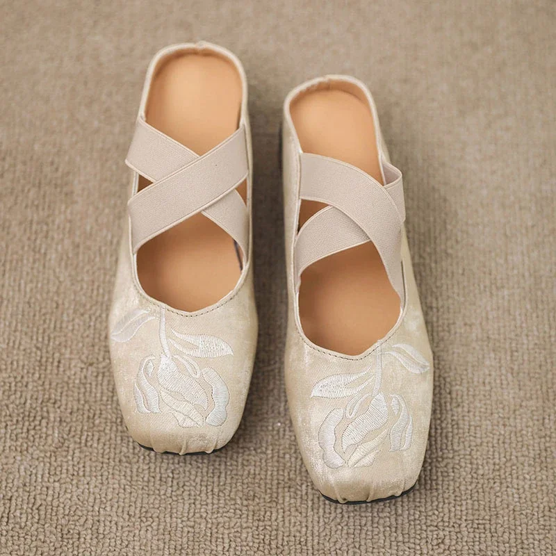 

2025 Summer Explosive Mary Jane Shoes Retro Lace-up Single Shoes Chinese Square Toe Super Soft Slippers