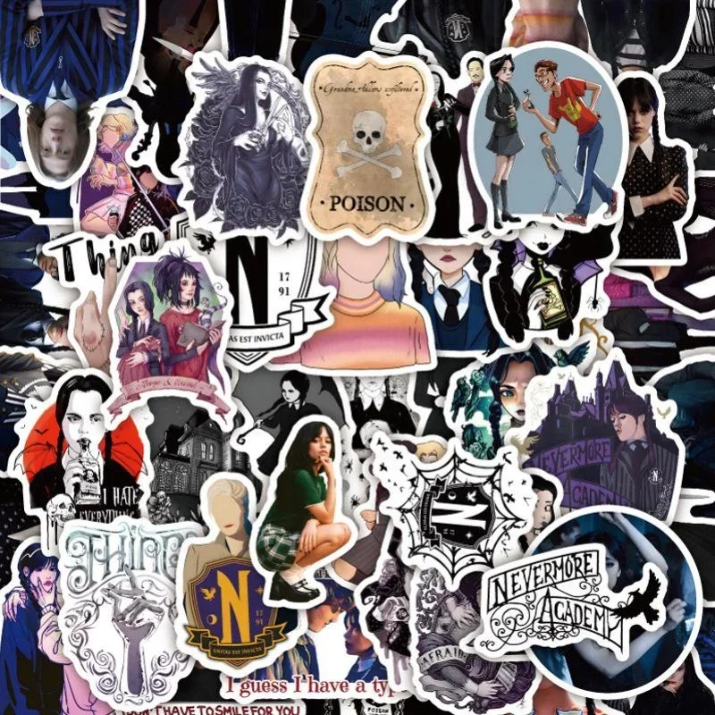 10/25/50Pcs TV Series Drama Wednesday Waterproof Stickers Graffiti Cartoon DIY Decals Sticker