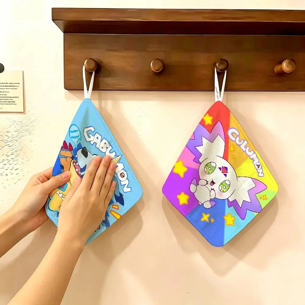 D-DigimonS Retro Anime Hanging Polyester Cotton Towel, Reusable Hand Wiping Cloth, Wear Resistant for Home Kitchen Sink