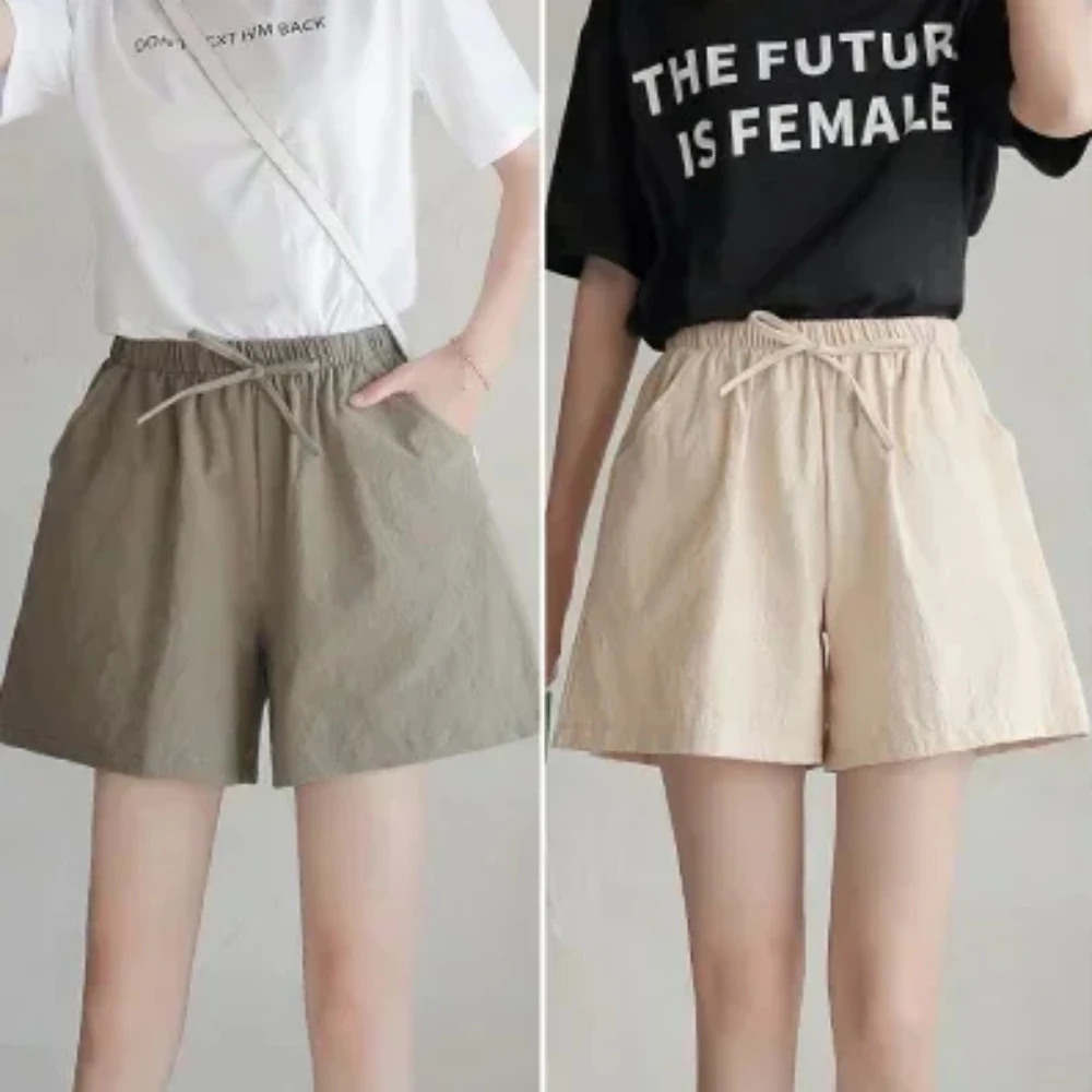 2024 Women Cotton Linen Shorts Summer Casual Solid Pockets Shorts High Waist Loose Shorts for Girls Soft Plus Size Female Short