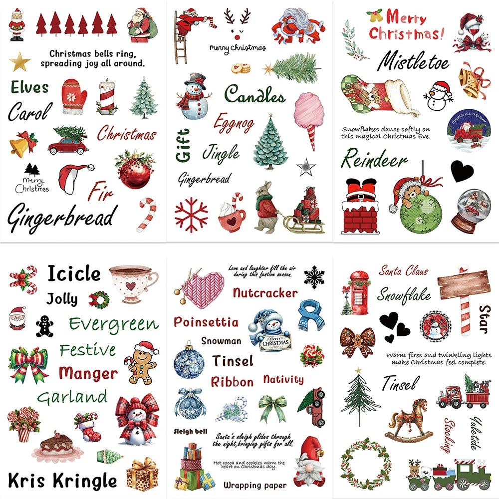 8/16Sheets Christmas Cartoon Sticker Funny Snowman Santa Claus Anime Stickers Christmas Party Decoration Decals Toys Gifts