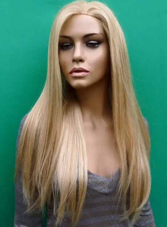 Light Blond Full Long Straight Synthetic Hair Women Capless Wig 24 Inch