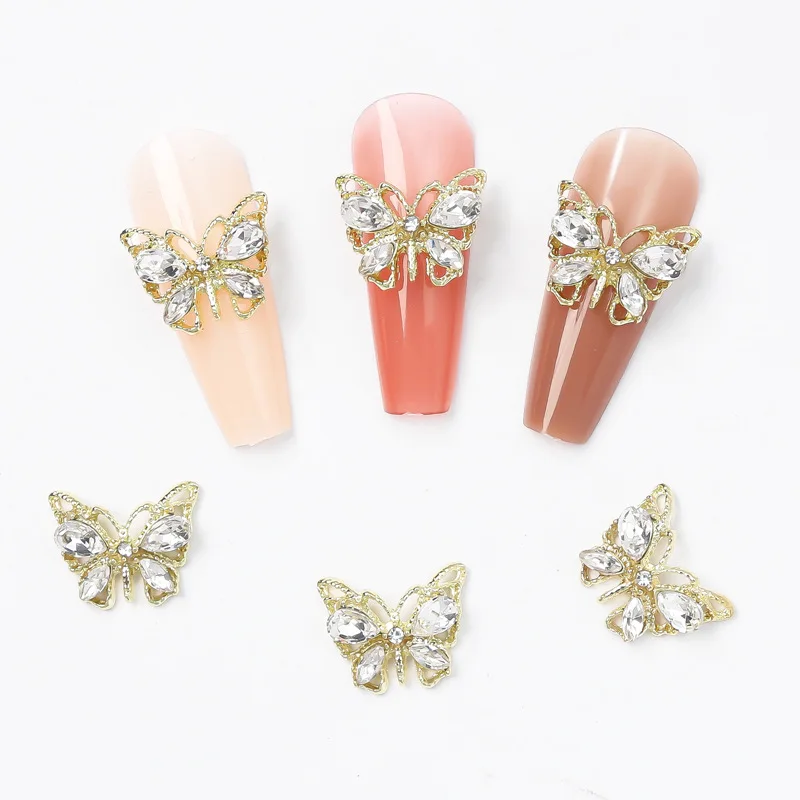 New Butterfly Nail Accessories Metal Inlaid Diamond Gemstone Glitter Handmade DIY Imitation Zircon Alloy Set Acrylic Powders