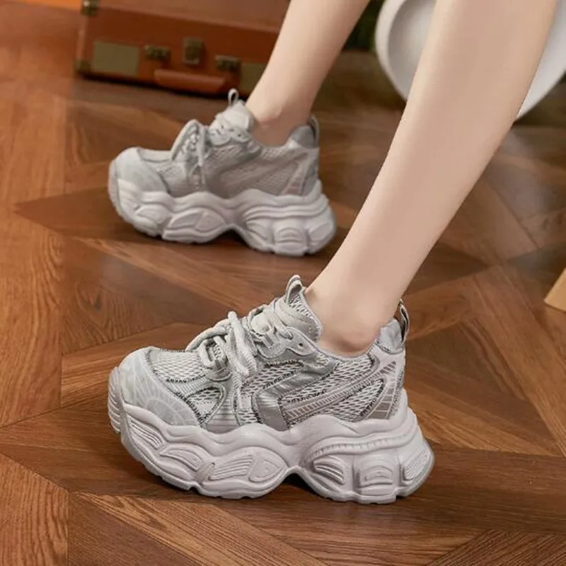 Women's Shoes New 2026 Spring Summer Comfy Breathable Chunky Sneakers Outdoor Tider 9.5cm High Platform Ladies Shoes Size 34-39
