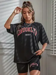 Brooklyn 1898 New York City listowy zestaw graficzne koszulki kobiet na lato na co dzień 2-częściowy zestaw oversize szorty bawełniane S-Xl T-shirty