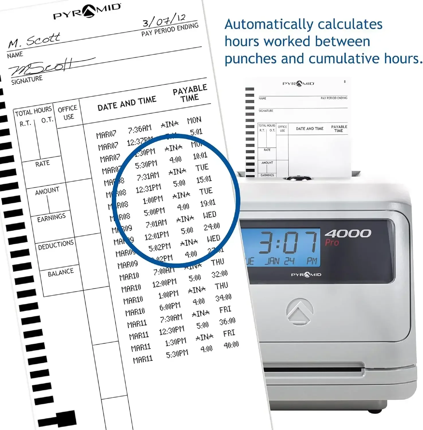 - Model 4000 Auto Totaling Time Clock, Electronic Time Punch Clock for Small Business, Bundle Includes: 25 Time Cards,Ribbon and
