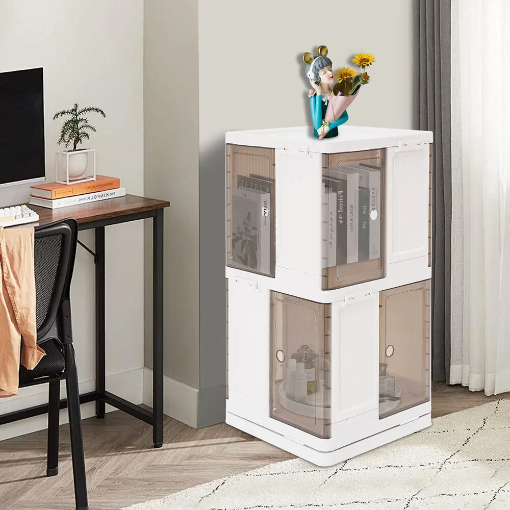 

Modern PP 2-Tier Rotating Bookshelf PP Material 360 Bookcase Freestanding Storage Rack