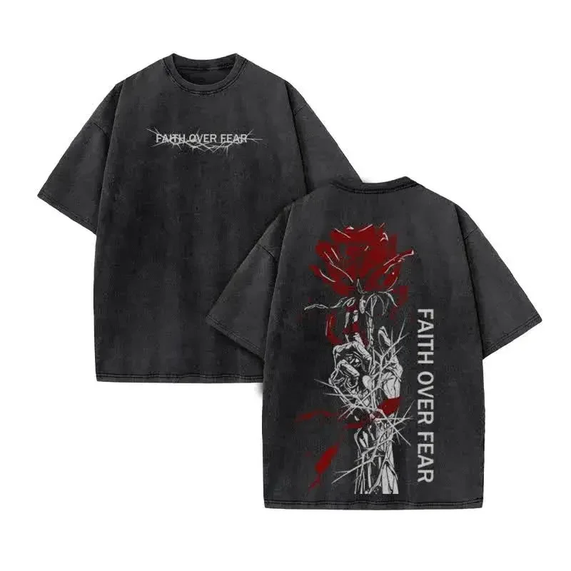 يسوع طباعة غسلها قصيرة الأكمام قميص مطبوع تي شيرت عادية المتضخم تي شيرت قصيرة الأكمام الشارع الشهير للرجال والنساء #1