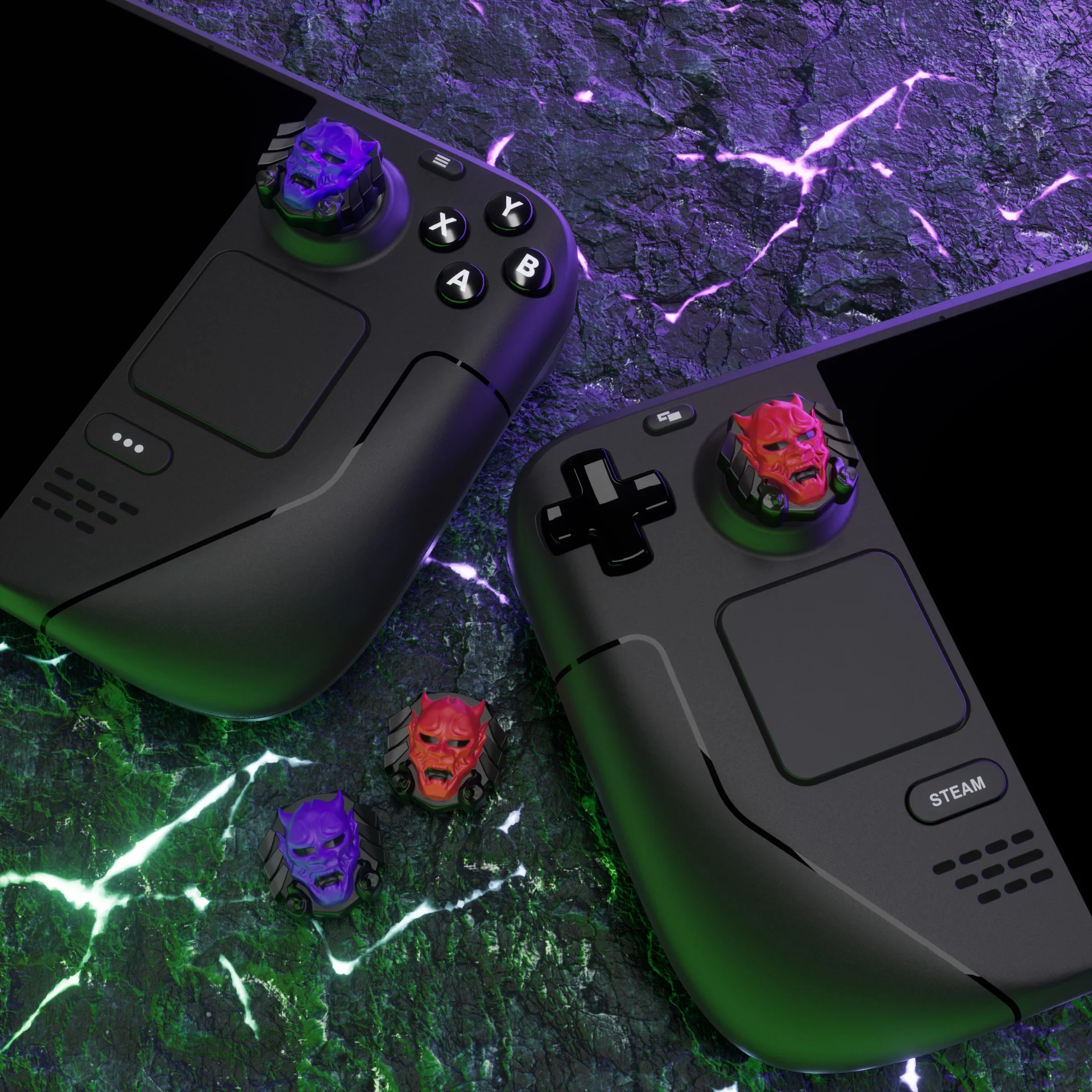 PlayVital Thumb Grip Caps for Steam Deck LCD & OLED, Thumbsticks Grips for PS Portal Remote Player - Oni Demons