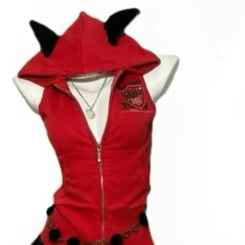 Sudadera con capucha Punk americana Hottie, chaleco con capucha con estampado de letras Retro de subcultura, camisetas estéticas populares Harajuku, Tops ajustados con cremallera para mujer