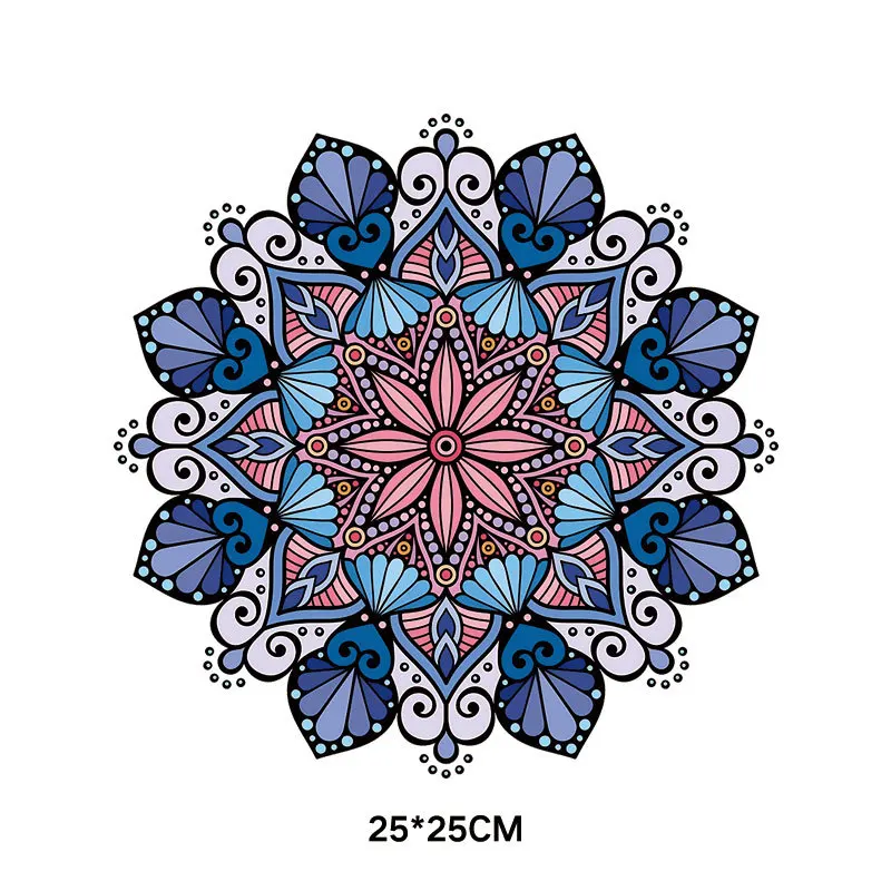 Mandala Flowers Stripes Thermal Stickers On Clothes Heat Transfer Decal Fusible Iron On Patches Heat Transfer Vinyl Custom Patch