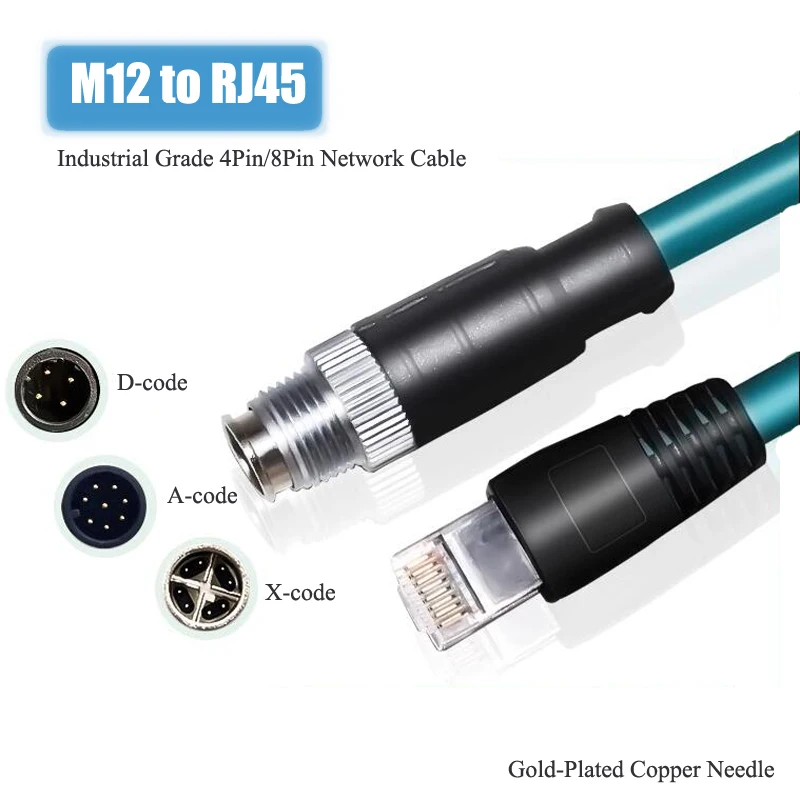 Waterproof M12 to RJ45 Encoding Cable IP67 Industrial 4Pin 8Pin A/D/X Type Ethernet Network Line M12 Shielded Twisted Pair Cord