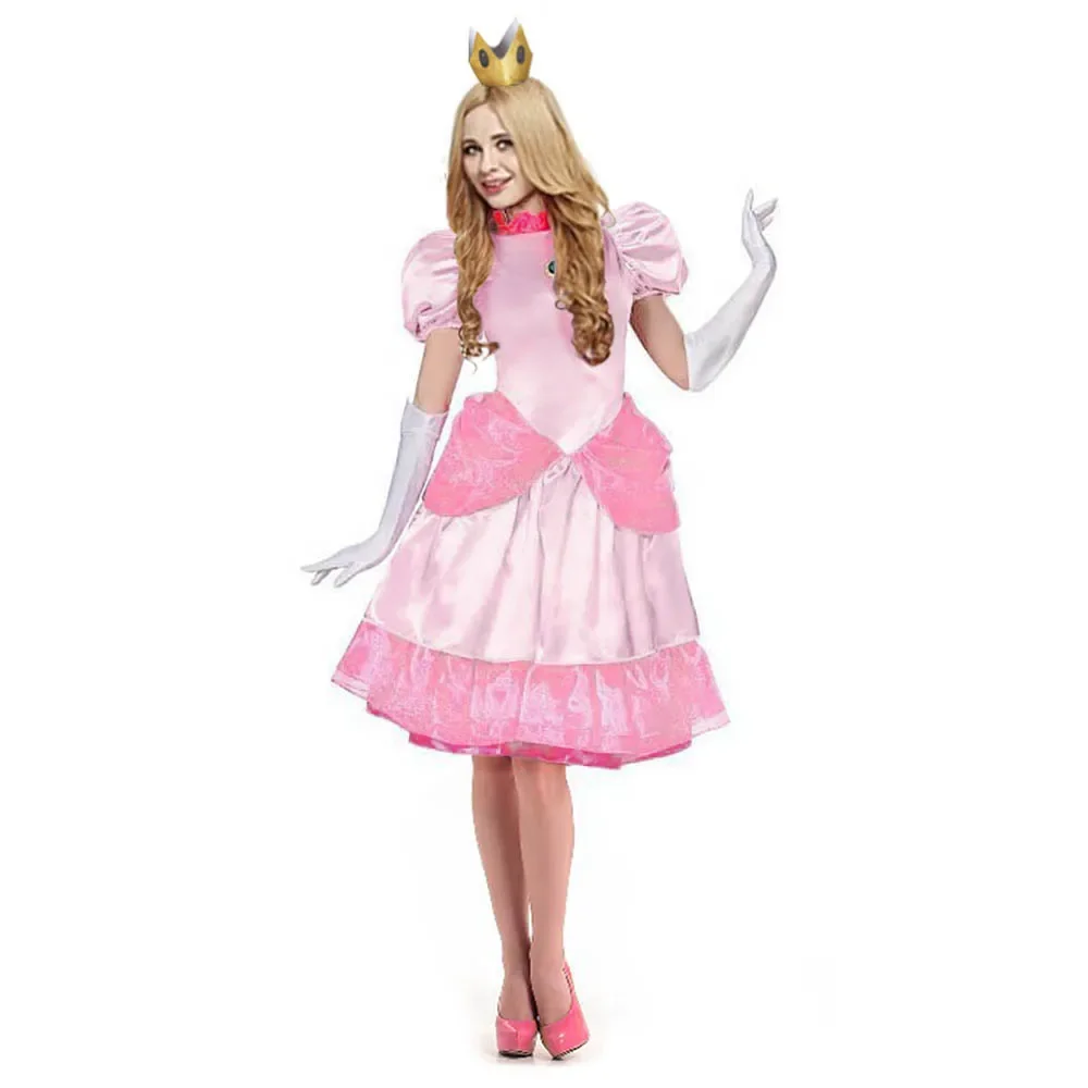 Little Princess Peach Super Bros Costumes Classic Game Kids Girls Long Sleeve Carnival Cosplay Party Dress Gift Christmas view 2