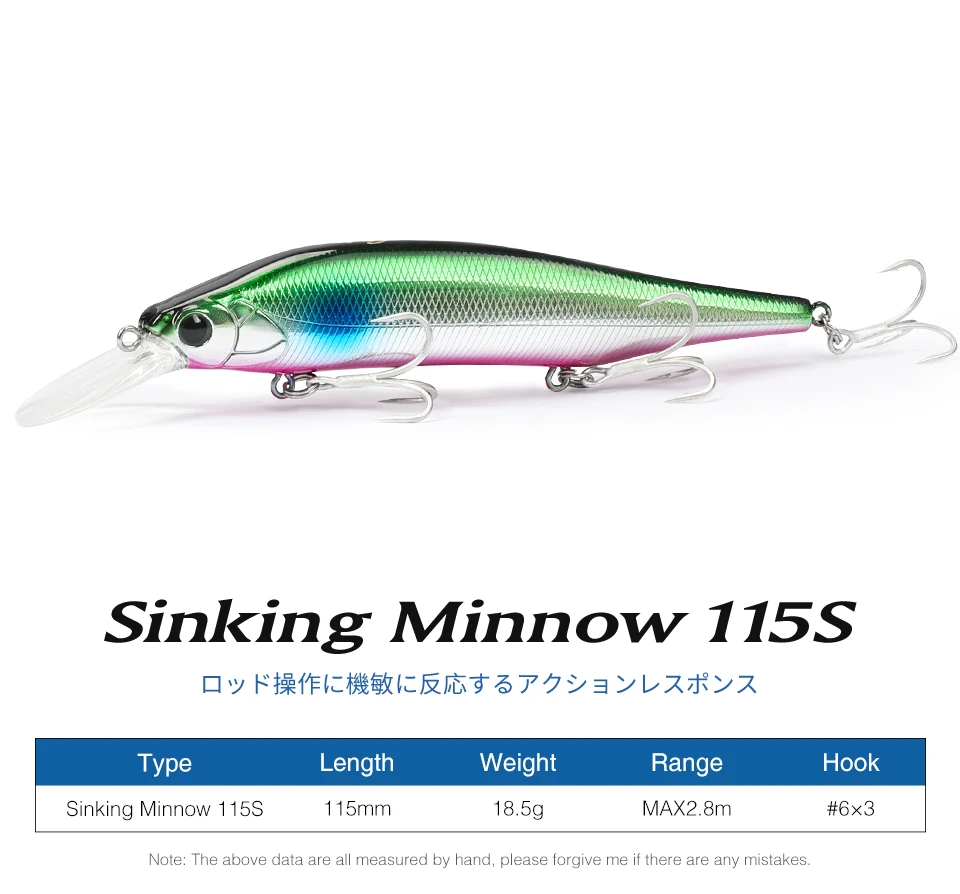TSURINOYA 115S NYX SinKing Minnow Jerkbait 18,5 g 115 mm Salzwasser künstlicher professioneller Angelköder – Detail 5