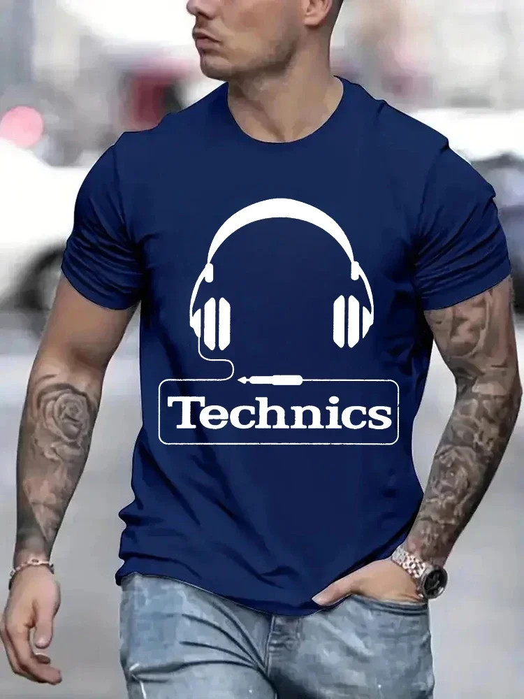 Technics Headphone Print T Shirts Men Harajuku Fashion T Shirt Oversized Summer Short Sleeve T-shirts Trendy Loose DJ Tee Tops