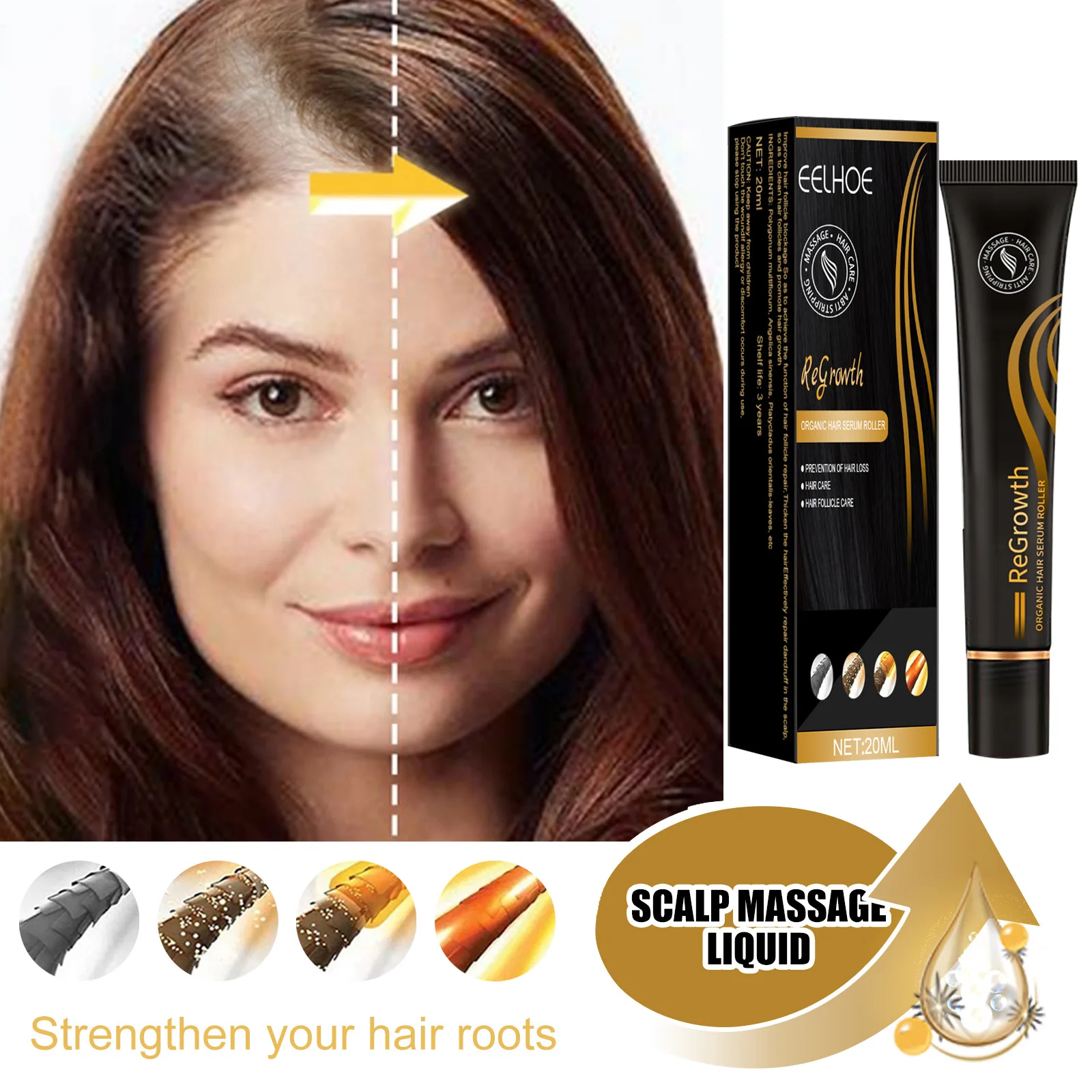 

Organic Hair Serum Triple Hair Growth Essence Roll-On Massager Roller Set Biotin Hair Growth Serum for All Hair Types
