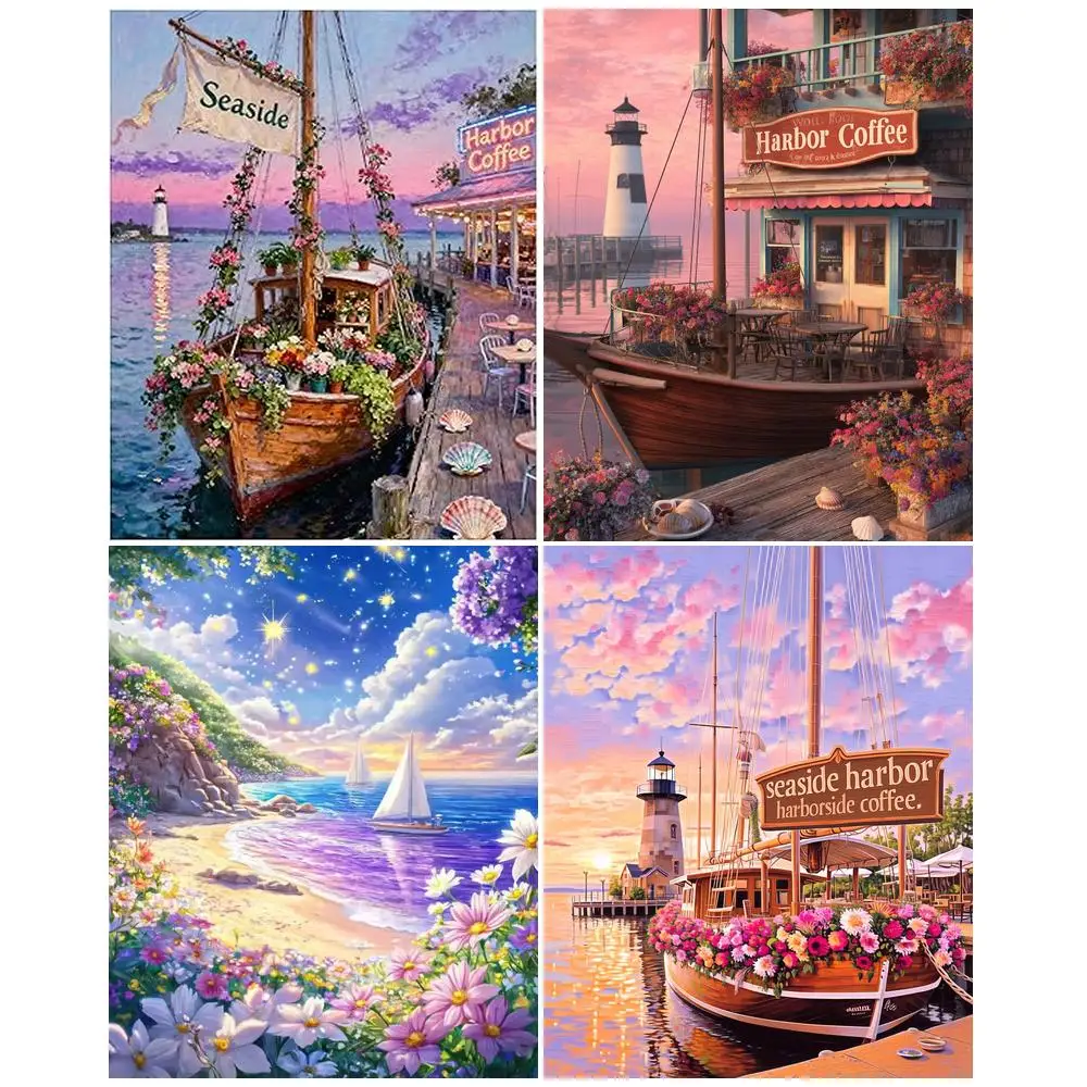 

GATYZTORY Seaside Ship Paint By Numbers Paint Kit Decorative Paintings Scenery Craft Supplies Picture Diy Crafts