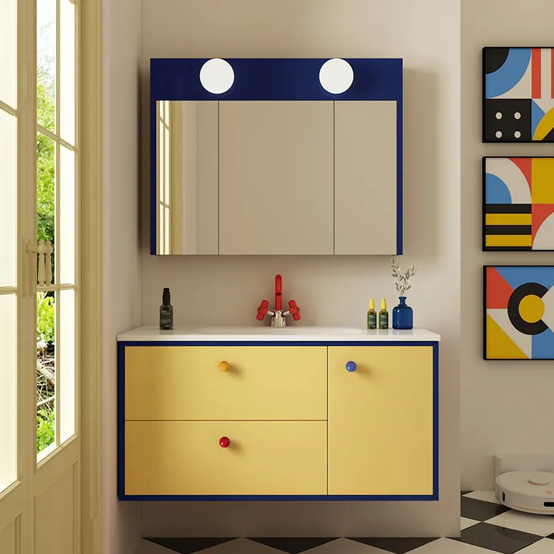 

Bathroom cabinet, rock slab hot bending integrated basin, oak paint washstand wash basin cabinet