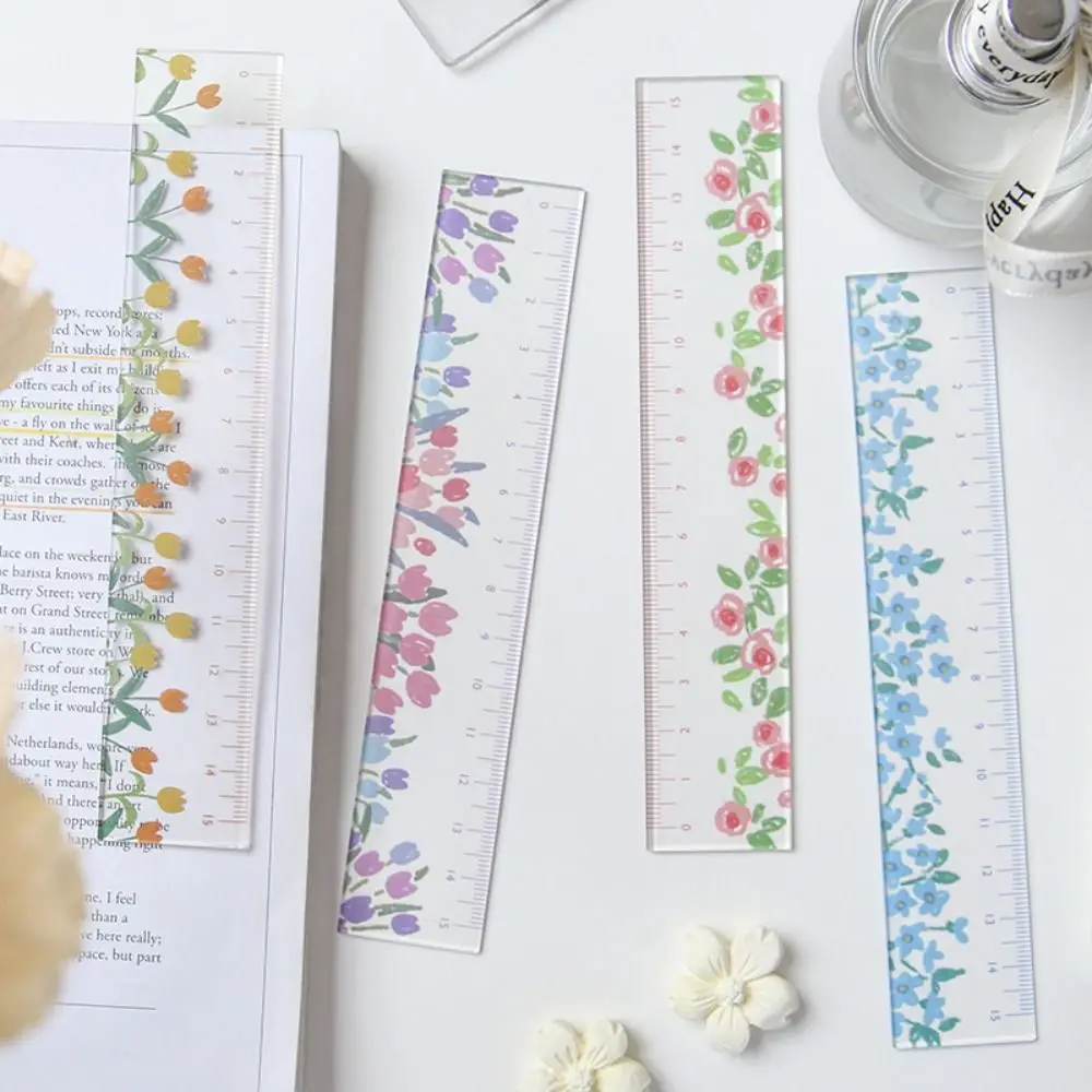 

Double-duty 15cm Straight Ruler Creative Multifunction Transparent Flower Bookmark Tulip Acrylic Dividing Ruler School