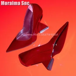 Strano tacco a punta décolleté poco profonde in pelle verniciata Slip On Fashion borgogna Sexy scarpe da donna banchetto Party Solid 2024 più nuovo