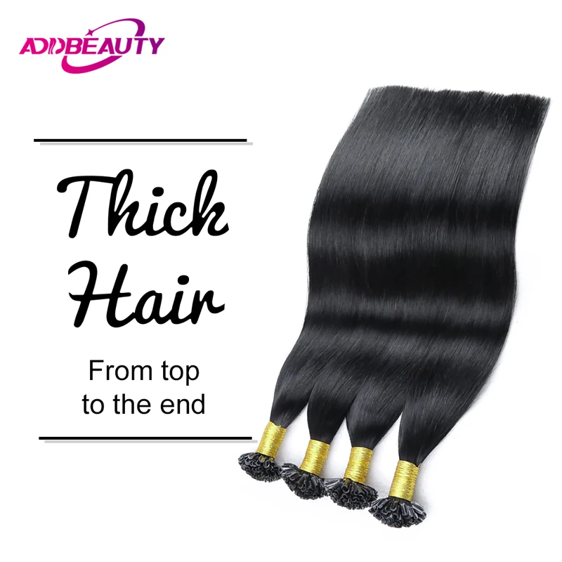 Human Fusion Hair Extensions Addbeauty Straight Nail Tip Human Hair Extensions Brazilian UTip Capsule Keratin Hair Extension 40g