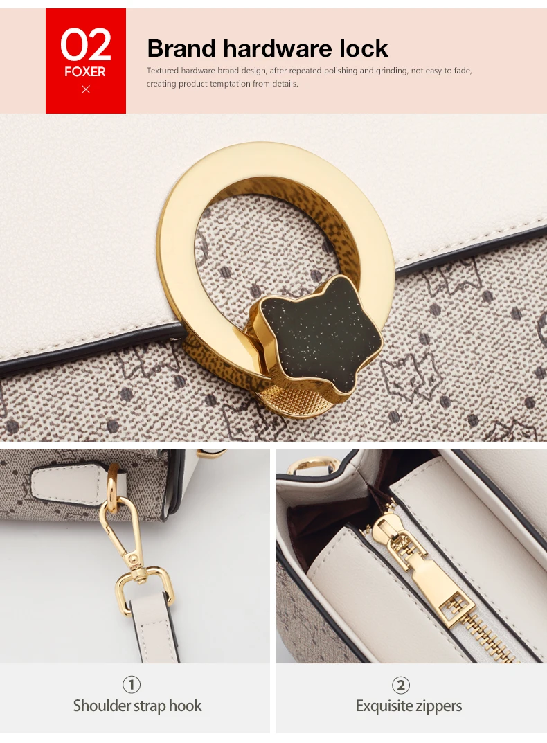 FOXER PVC-Leder Schulter-Crossbody-Taschen Vintage Signature Tote Bag Retro Mode Damenhandtasche Lässige Reisetasche für Frauen – Detail 6