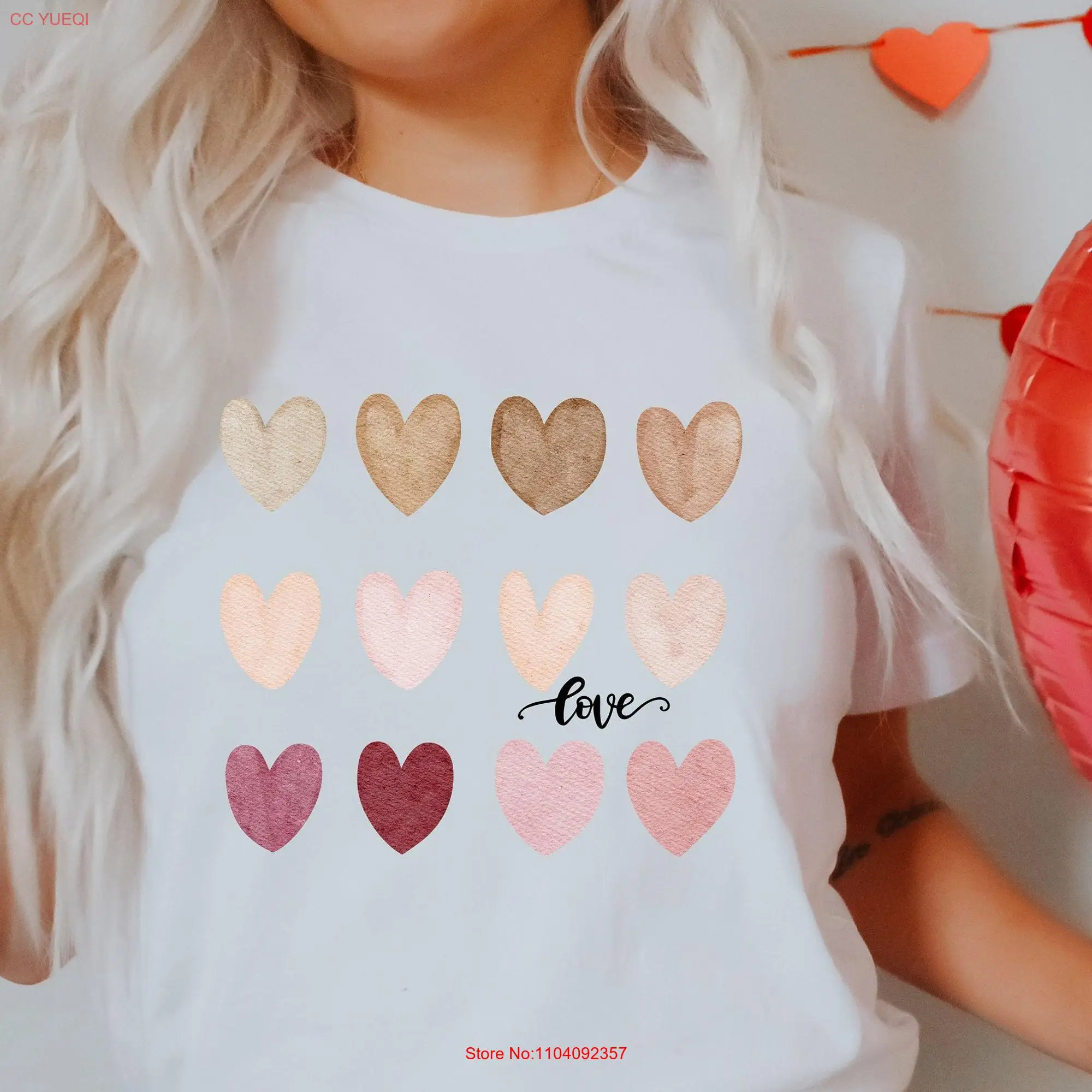 Watercolor HearT T Shirt Valentine's Day Valentines With be mine long or short sleeves