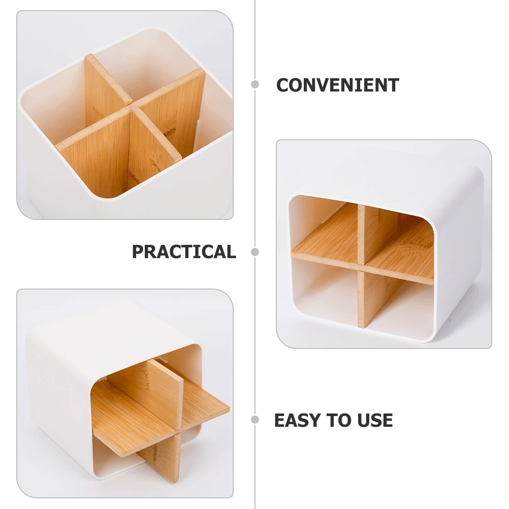 

1PC White Bamboo Makeup Brush Holder Storage Box Desk ganizer Multiple Grids Pen Pencil Cup Office Bedroom Library Accessory