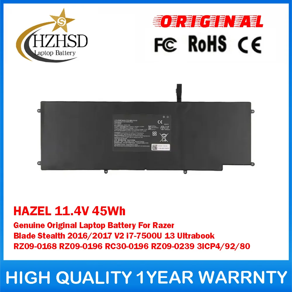 HAZEL 11.4V 45Wh Genuine Original Laptop Battery For Razer Blade Stealth 2016/2017 V2 i7-7500U 13 Ultrabook RZ09-0168 RZ09-0196