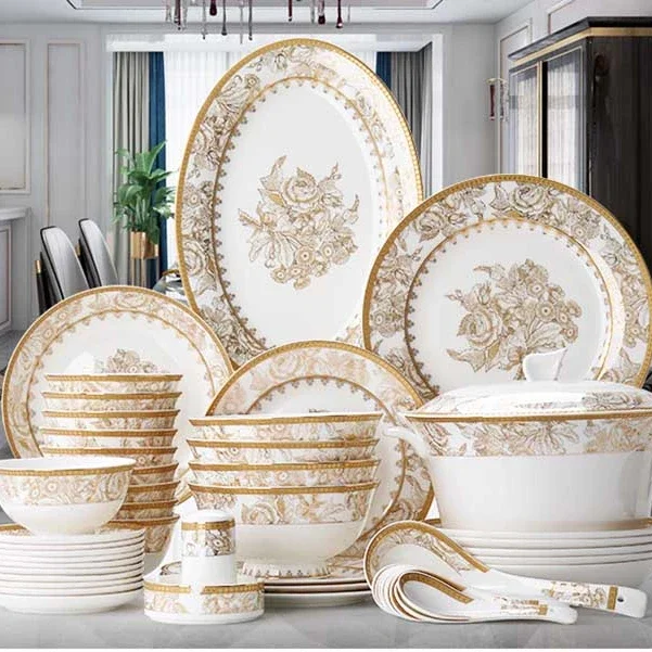 Cheap Price ceramic kitchen ware bone china dinner plate set porcelain tableware porcelain crockery dinnerware sets