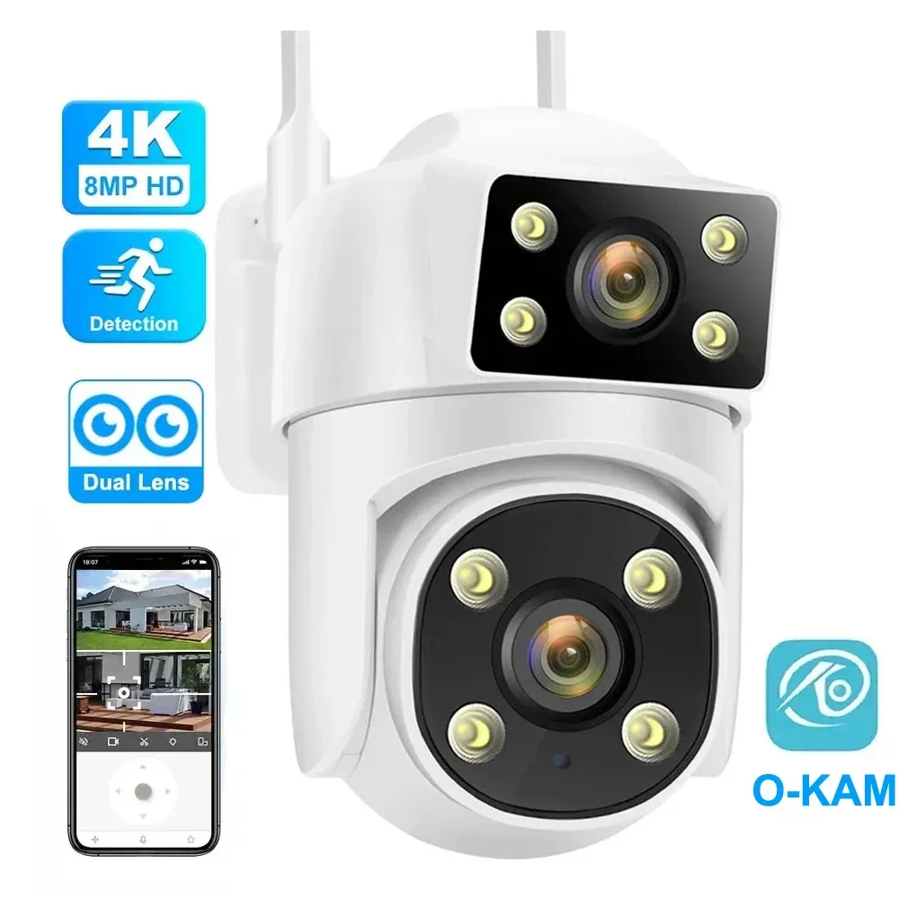 

4K 8MP OKAM 5G 2.4G Dual Lens Wi-Fi Камера безопасности 4MP Двойной экран Цветная камера ночного видения с автоматическим отслеживанием наружного наблюдения