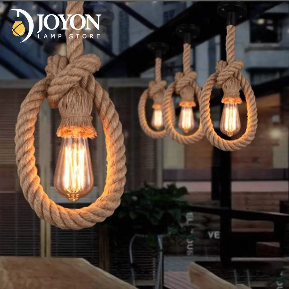 

Pendant Light Vintage Hemp Rope Chandelier Single Head Lantern Cable Lighting for Industrial Restaurant Home Decoration