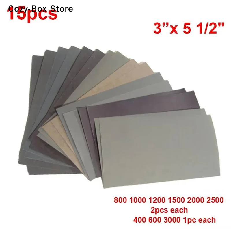 [ZY]15Pcs Water/Dry Sanding Paper Abrasive Tool Automotive Sandpaper 400 600 3000 800 1000 1200 1500 2000 2500 Grit Sand Paper