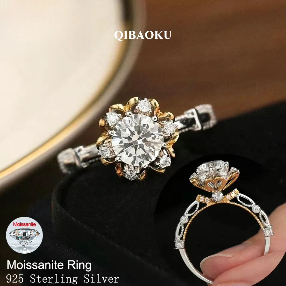 QIBAOKU 1CT Moissanite Ring S925 Sterling Silver Lab Diamonds Flower Wedding Bands Gifts for Women Jewelry GRA Certified 2026