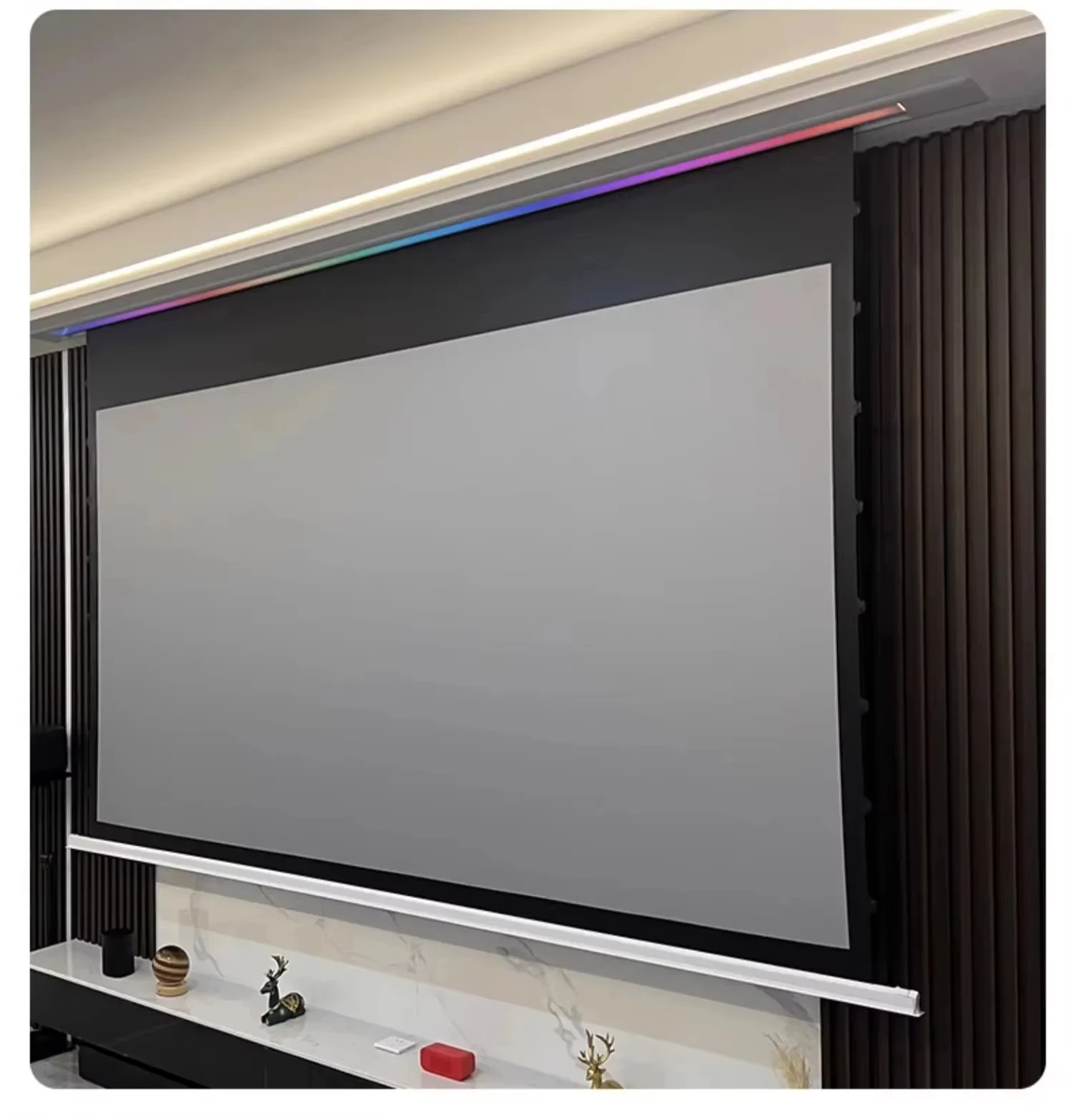 2024 Big Size 84“~150” Electric Ceiling Recessed Projector Screen for Home Theater 4K/8K ALR Long Throw Laser Projection Curtain