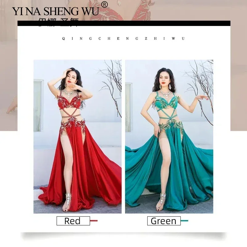 Egipski strój do tańca brzucha dla kobiet Profesjonalny strój do występów Luksusowa satynowa spódnica z podwójnym rozcięciem na pokaz konkursowy