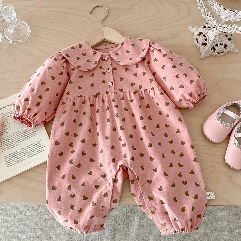 2024 New Autumn Infant Baby Girls Jumpsuit Long Sleeved Cotton Print Newborn Baby Girls Bodysuits Baby Girls Clothing