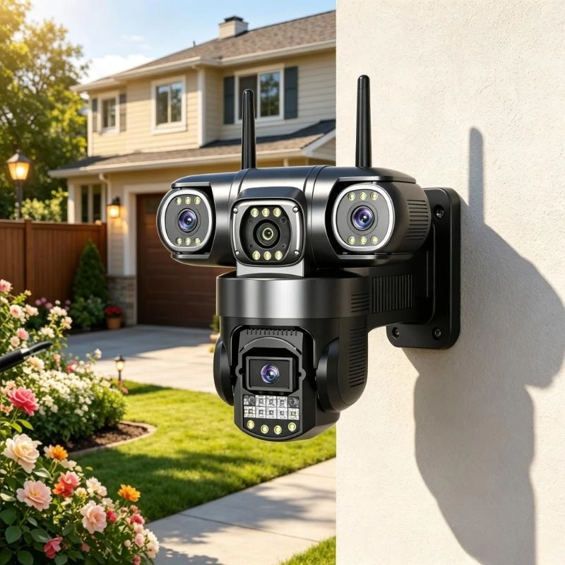 3-Lens 360° Monitoring Camera WiFi & 4G SIM Wireless CCTV Waterproof Outdoor Surveillance Cam For Yard Guard