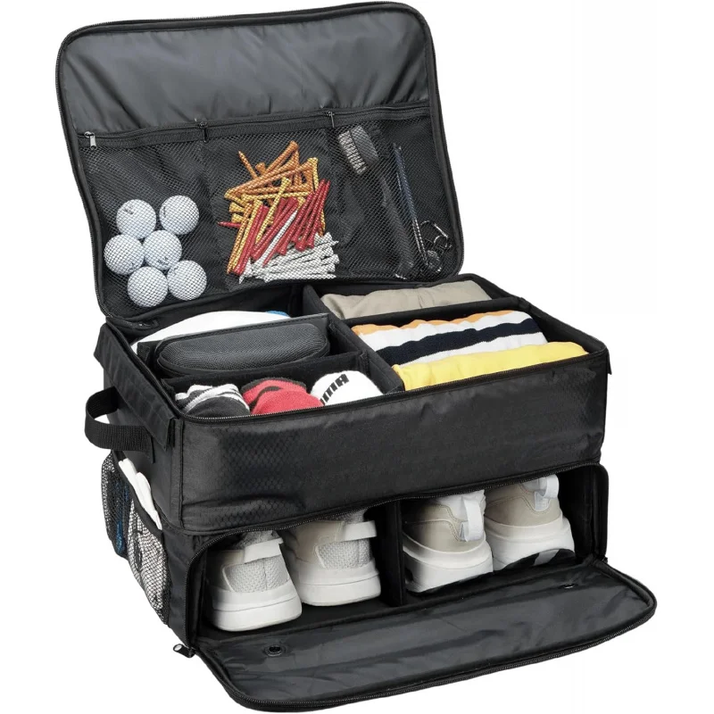 

Жесткий органайзер для багажника для гольфа для автомобиля с вентилируемым отделением для обуви, регулируемые перегородки, сетчатые карманы, подарок премиум-класса для хранения для меня