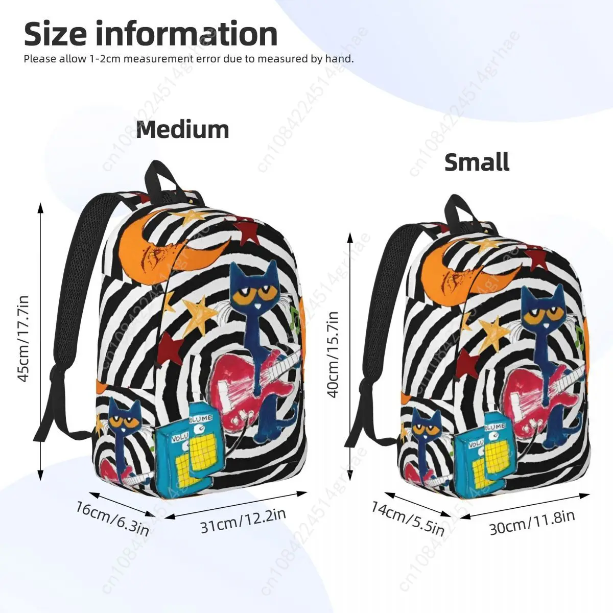 Pete The Cat I Love My White Shoes Cool Backpack High School Hiking Travel Cartoon Cats Daypack for Men Women Laptop Canvas Bags