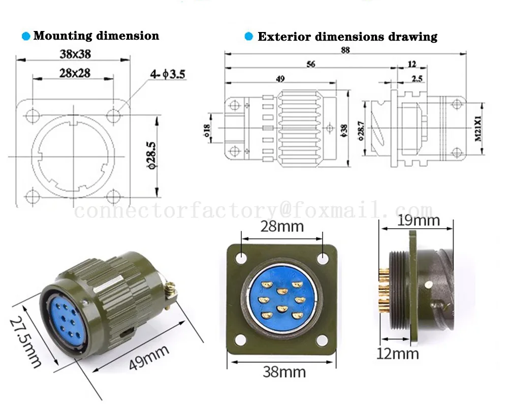 Conector industrial de tipo fijo de aviación con hebilla rápida, enchufe macho y hembra, serie Y28M, 4, 7, 8, 10, 12, 14, 19, 24, 32, 37 pines,