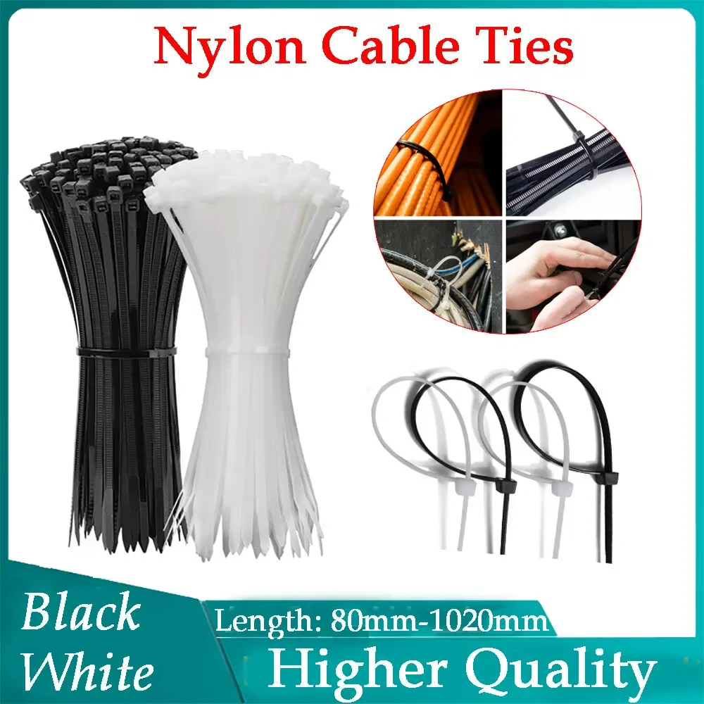 สายรัดไนลอนแบบล็อคตัวเอง Zip Ties Wraps สีดํา/ขาวสําหรับการมัดและการยึด