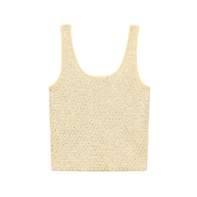 

Summer 2025 New Women's Knitted ort Sve round Ne Jaet Bead Strapl Outerwear Commute Sle Slim Fit Polyester Card...