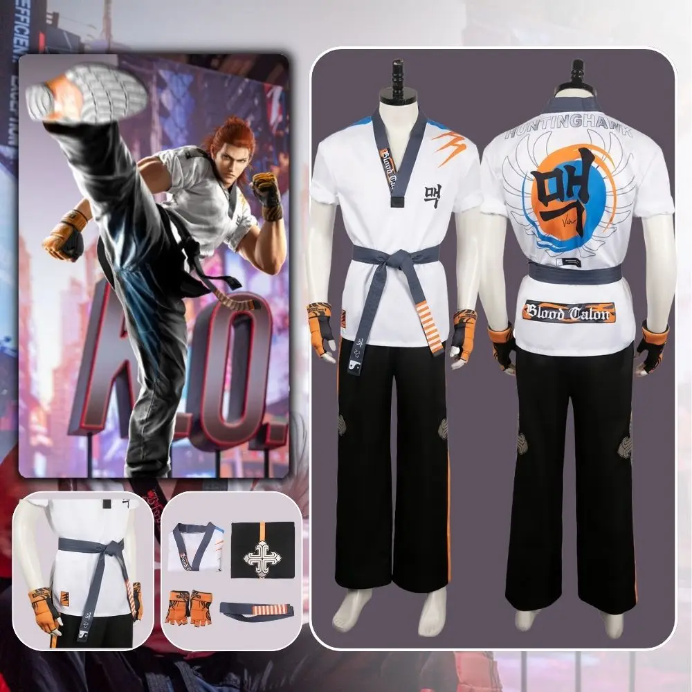 Terno de Carnaval de Halloween para Adultos, Game Tekken 8 Cosplay, Traje Hwoarang, Fantasia Disfarce, Top Uniforme, Calças, Roupas, Luvas