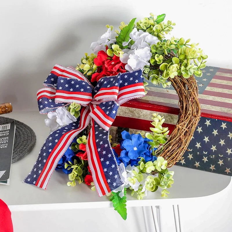 Artificial Hydrangea Wreath American Independence Day/4Th Of July Wreath For Front Door Wall Window Farmhouse Home Decor